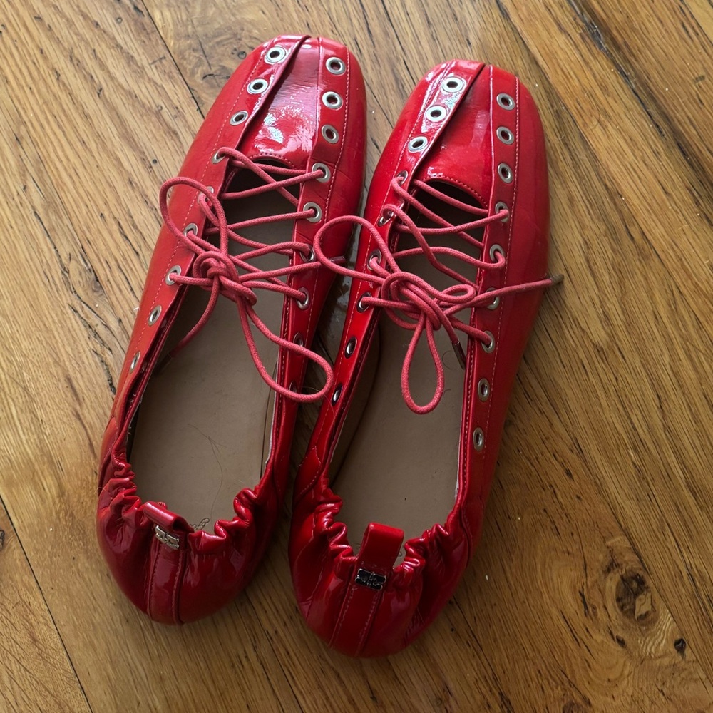 Ganni Red Lace-Up Ballerina flats - Picture 4 of 8
